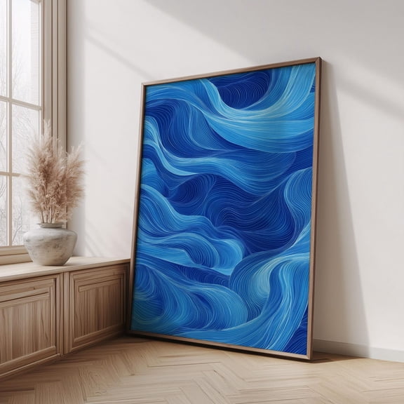 Blue Wave Ocean Navy Modern Unframed Paper Print