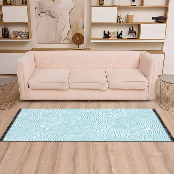 Blue Wave Pattern 72x23.5" Bedroom Runner Rug, Durable and Non-Slip for Hallways and Living Rooms