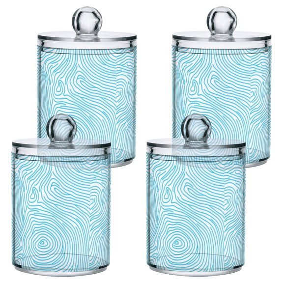 Blue Wave Pattern Bathroom Canisters Set of 4 Translucent Plastic Storage for Cotton Pads and Floss