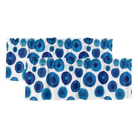 Blue Wave Point 2 Panels Kitchen Valance, Retro Geometric Watercolor Dark Blue Points Curtains Valances for Small Windows Rod Pocket Window Treatments for Living Room Bedroom 42" W x 12" L