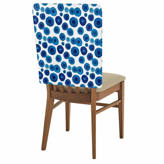 Blue Wave Point Chair Back Covers Set of 8, Retro Geometric Watercolor Dark Blue Points Stretch Dining Chair Back Slipcovers Removable Seat Cover for Kitchen Restaurant Hotel Cafe