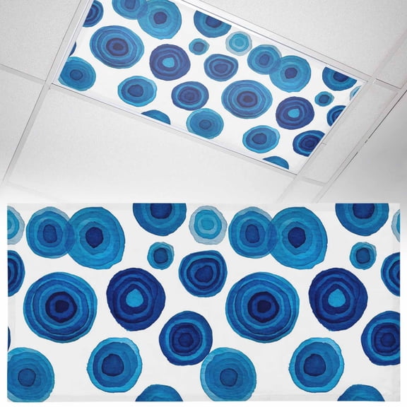 Blue Wave Point Fluorescent Light Covers Retro Geometric Watercolor Dark Blue Points Magnetic Light Filters Ceiling Lighting Panel Shade for Classroom Office Home 2 x 4 ft, 1 Pack