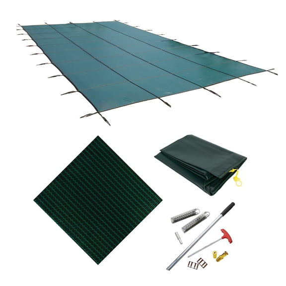 Blue Wave Rectangular Inground Pool Safety Cover - 14 ft x 28 ft Rectangle Pool Cover with Complete Installation Hardware and an Inground Pool Cover Storage Bag - 2-Ply Mesh Pool Cover - Green
