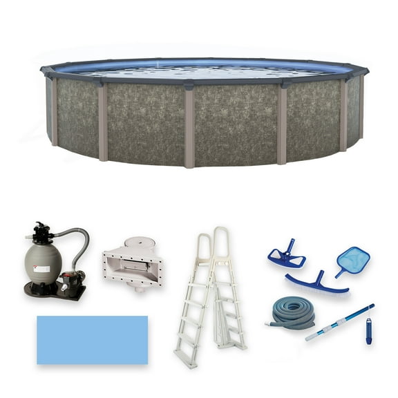 Blue Wave Riviera 18-ft Round 54-in Deep 8-in Top Rail Metal Wall Swimming Pool Package