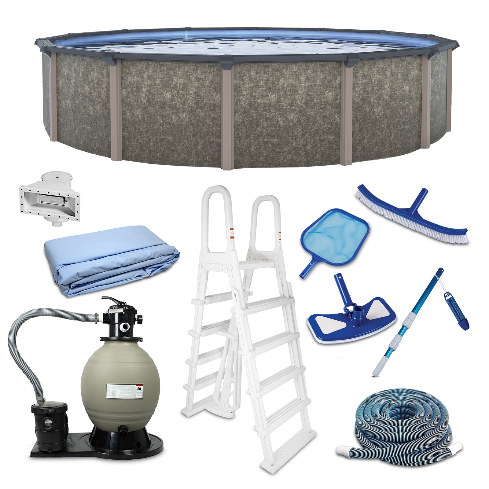 Blue Wave Riviera 18-ft Round 54-in Deep 8-in Top Rail Metal Wall Swimming Pool Package