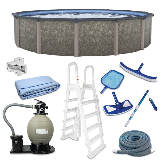 Blue Wave Riviera 18-ft Round 54-in Deep 8-in Top Rail Metal Wall Swimming Pool Package