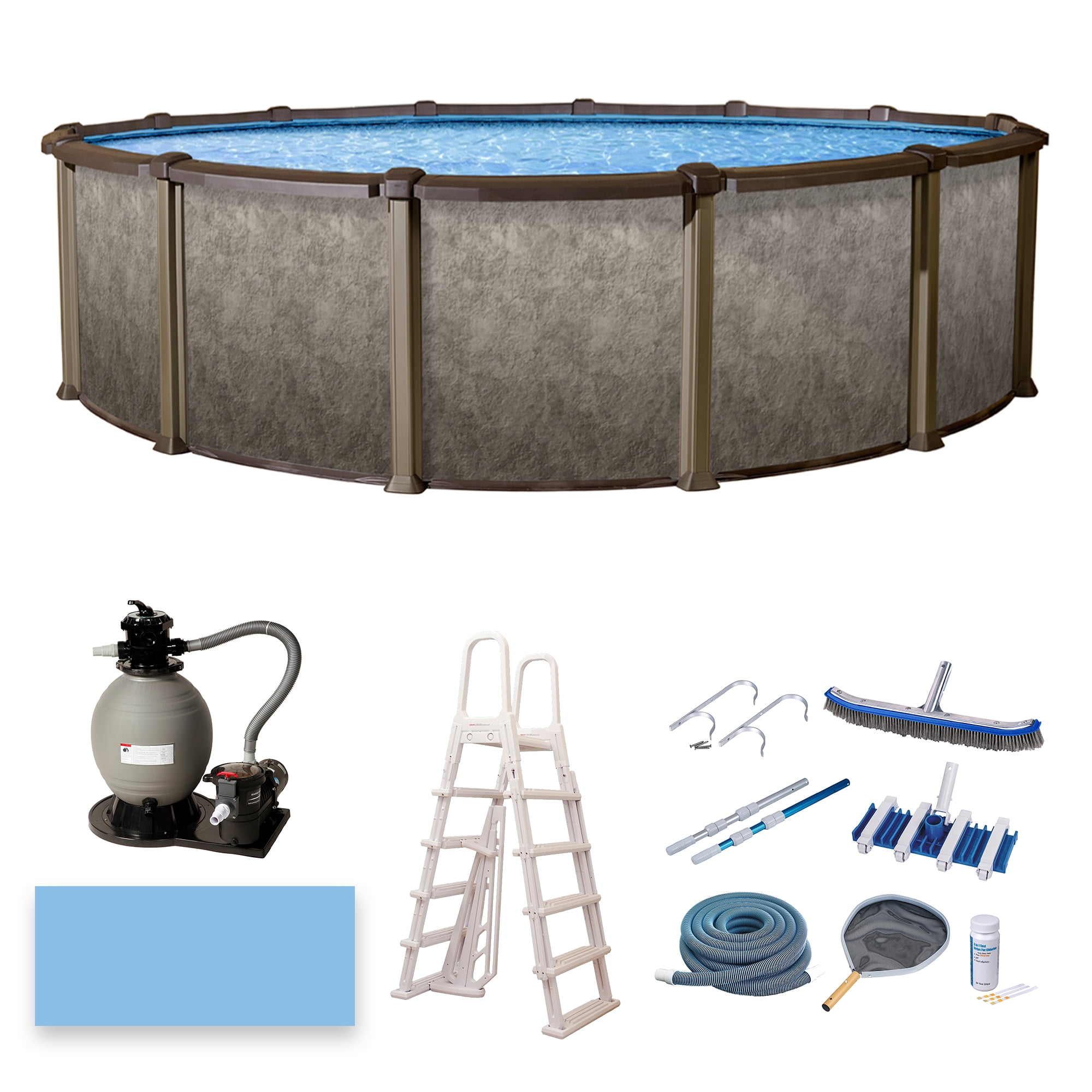 Blue Wave Riviera 24-ft Round 54-in Deep 8-in Top Rail Metal Wall Swimming Pool Package