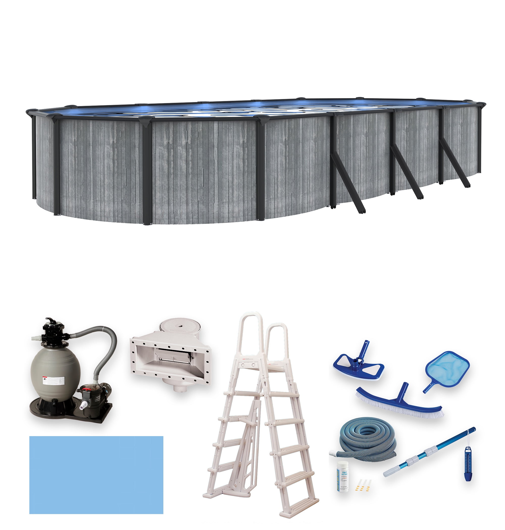 Blue Wave San Pedro 12x24-ft Oval 52-in Deep 6-in Top Rail Above Ground Steel Wall Swimming Pool Package