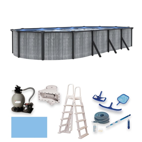 Blue Wave San Pedro 12x24-ft Oval 52-in Deep 6-in Top Rail Above Ground Steel Wall Swimming Pool Package