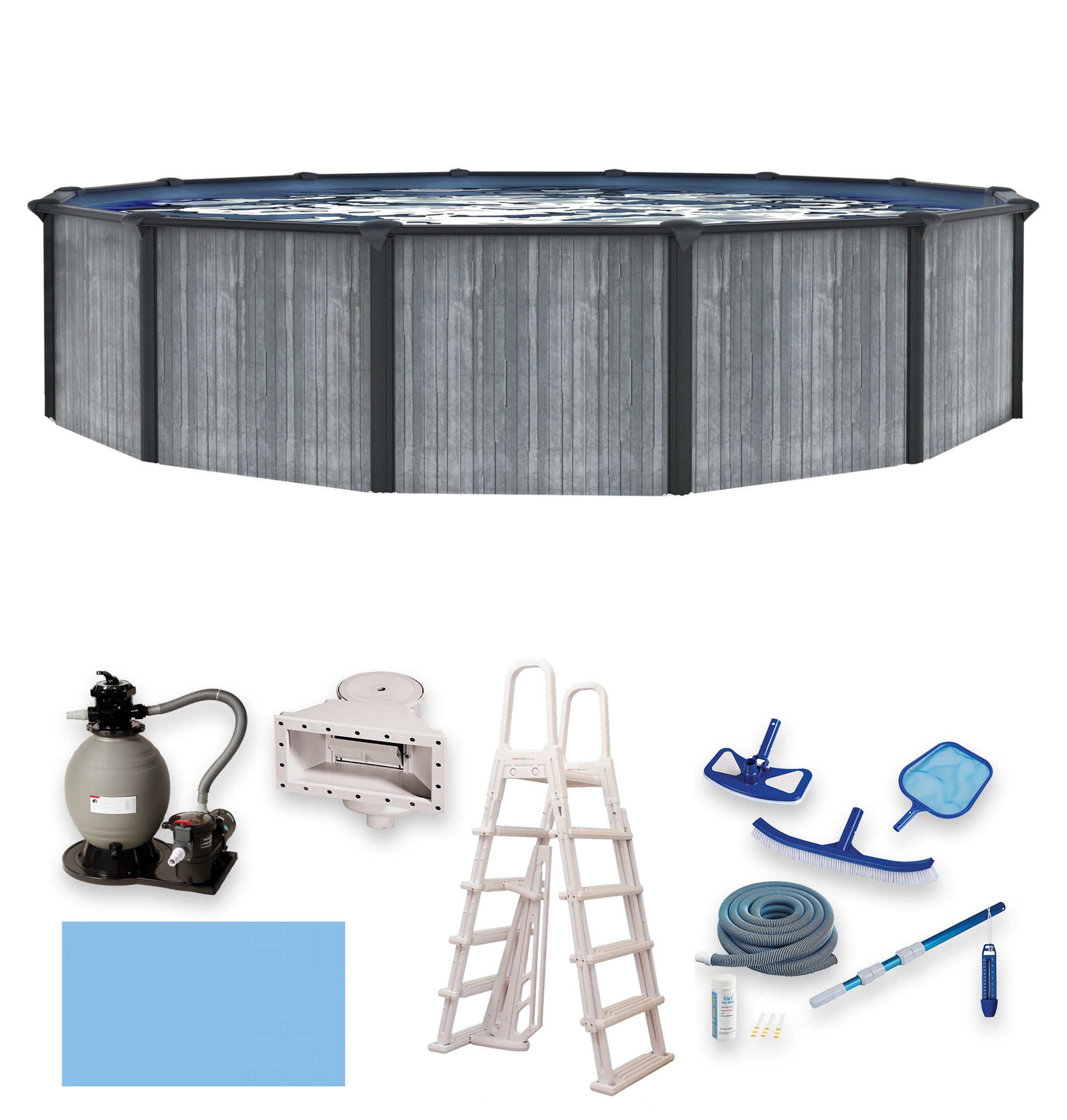 Blue Wave San Pedro 18-ft Round 52-in Deep 6-in Top Rail Above Ground Steel Wall Swimming Pool Package
