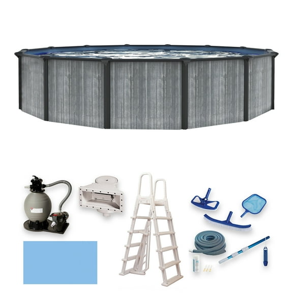 Blue Wave San Pedro 18-ft Round 52-in Deep 6-in Top Rail Above Ground Steel Wall Swimming Pool Package