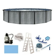 Blue Wave San Pedro 24-ft Round 52-in Deep 6-in Top Rail Above Ground Steel Wall Swimming Pool Package