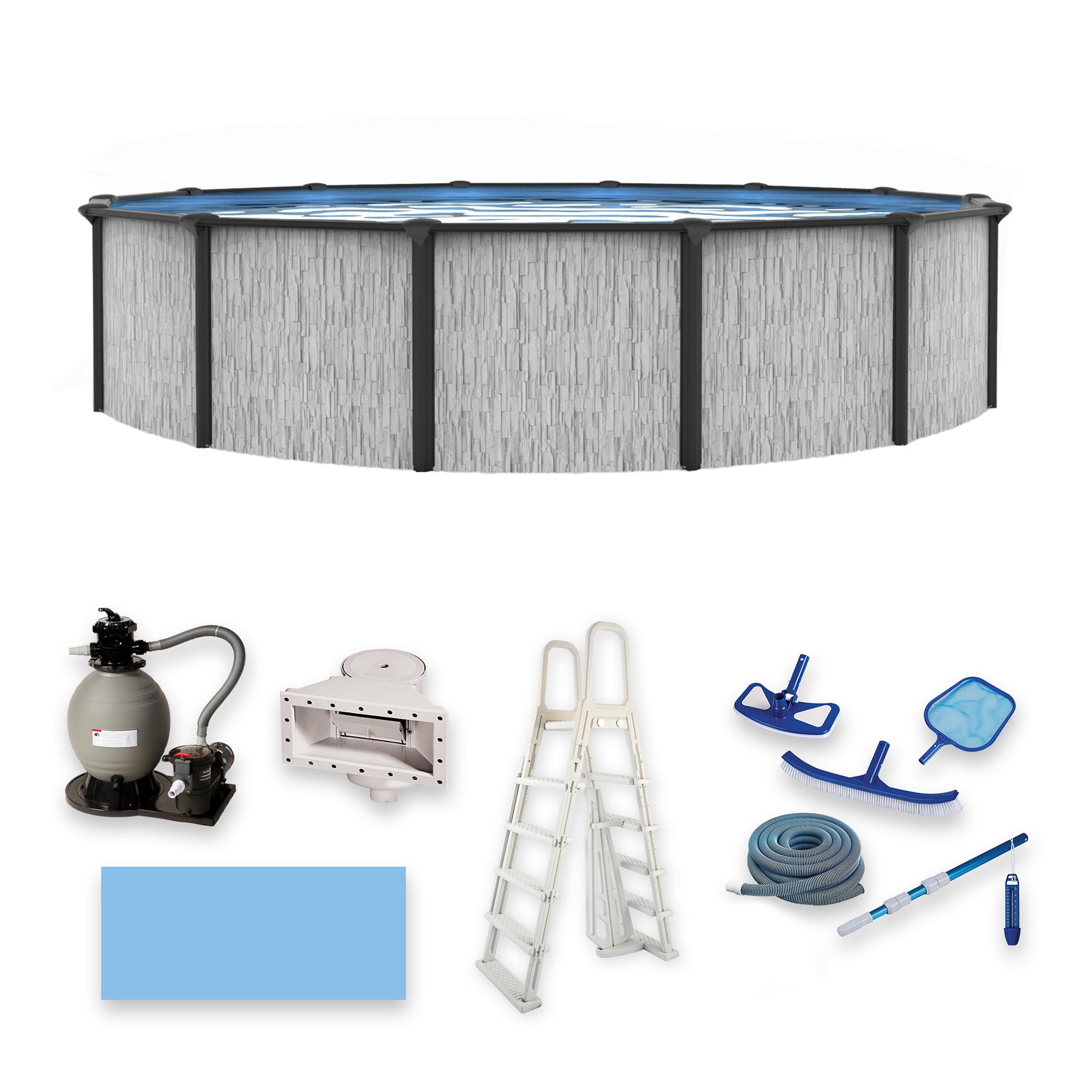 Blue Wave Sevilla 24-ft Round 52-In Deep Above Ground Swimming Pool 6in Top Rail Metal Wall Swimming Pool Package
