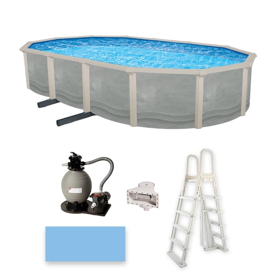 Blue Wave Trinity 15-ft x 30-ft Oval 52-in Deep Steel Wall Above Ground Pool Package with 7-in Top Rail