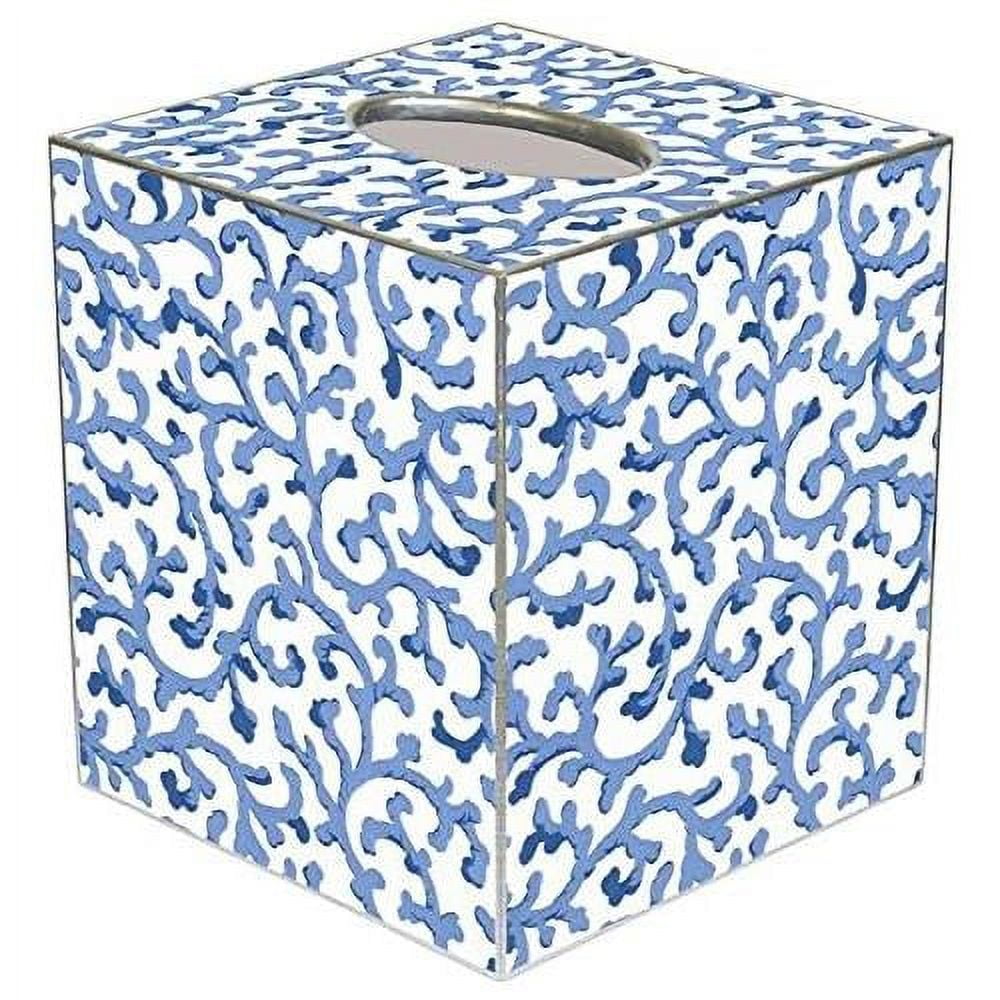 Blue Waverly Scroll Paper Mache Tissue Box Cover