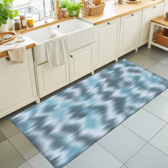 Blue Waves 2'x6' Runner Rugs for Hallway Walkway Kitchen Galley, Country Abstract Minimalist Blurred Stripes Soft Sturdy Washable Mats Non Slip Long Corridor Area Rug
