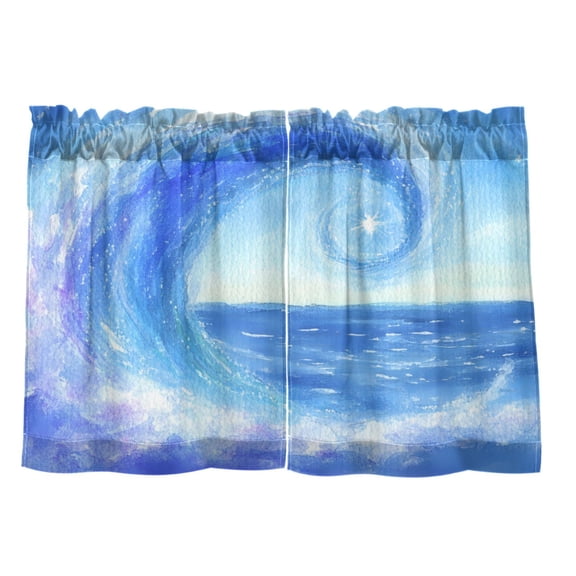 Blue Waves 27"x24" Linen Look Cafe Curtain Set with Privacy and UV Protection