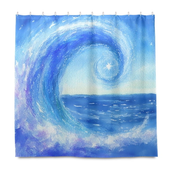 Blue Waves 72x72 Waterproof Shower Curtain Liners Durable Metal C-Hooks Fade-Proof Thermal Print Anti-Splash