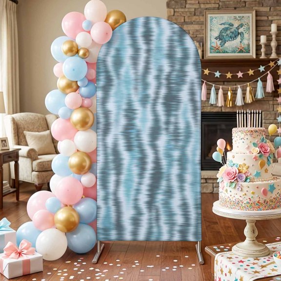 Blue Waves Arch Backdrop Covers 4 FT, Country Abstract Minimalist Blurred Stripes Stretchy Fitted Arched Stand Covers Party Arch Stand Cover Photo Booth for Wedding Birthday Decor