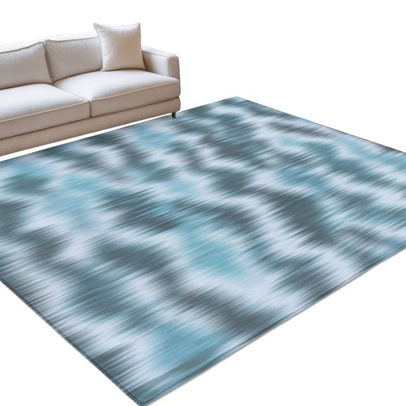 Blue Waves Area Rug, Country Abstract Minimalist Blurred Stripes Non-Slip Felt Rubber Backing Rectangle Indoor Carpet Washable Rugs for Living Room Bedroom 9x12
