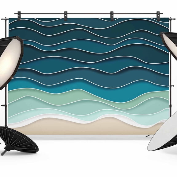 Blue Waves Backdrop for Photography,Fabric Photo Background Backdrop,Rustic Abstract Beach Ombre Stripes Art Photo Booth Background for Portrait Photoshoot Video Wedding Studio Decor Banner 10x8ft