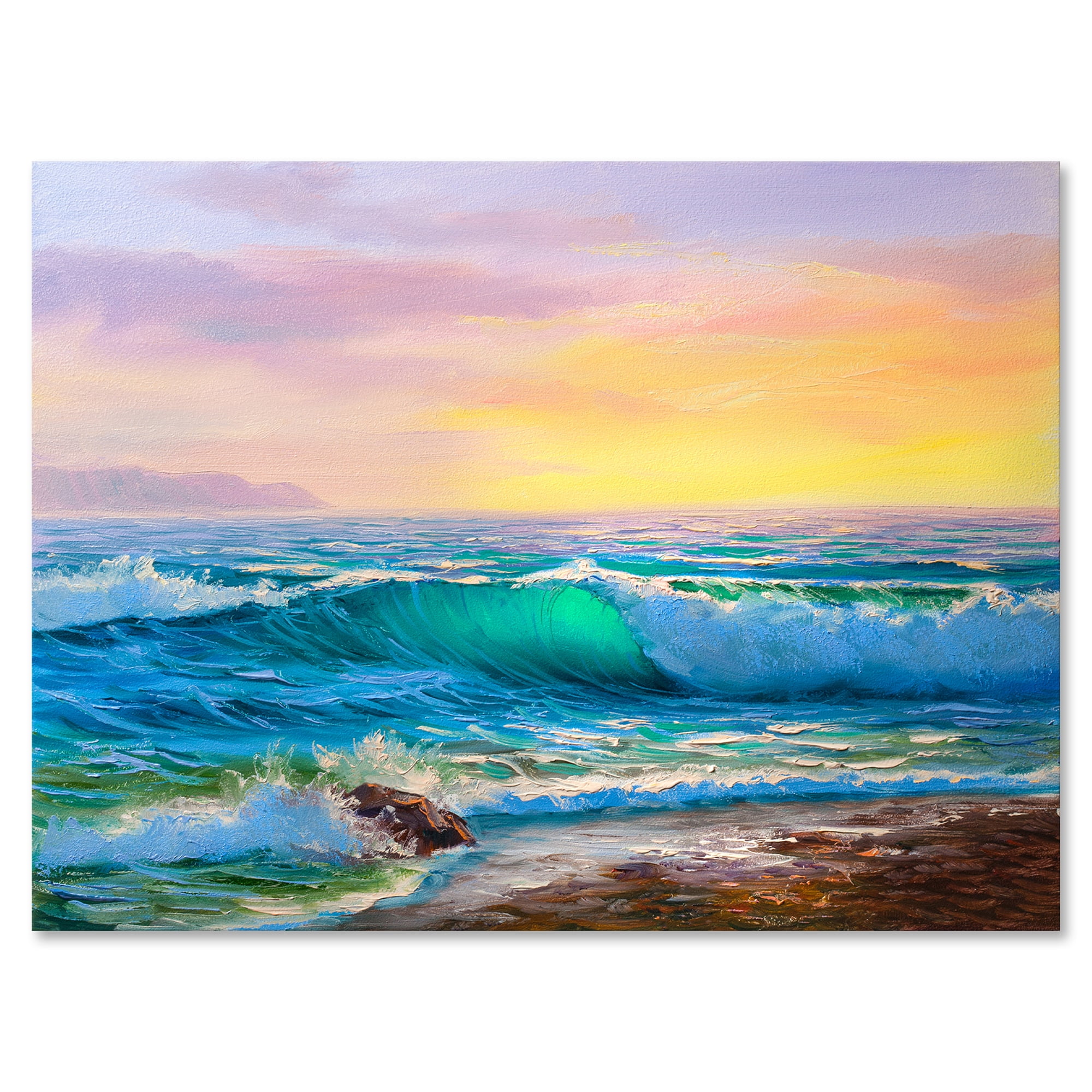 Blue Waves Breaking At The Beach Landscape IV 8 in x 12 in Painting Canvas Art Print, by Designart