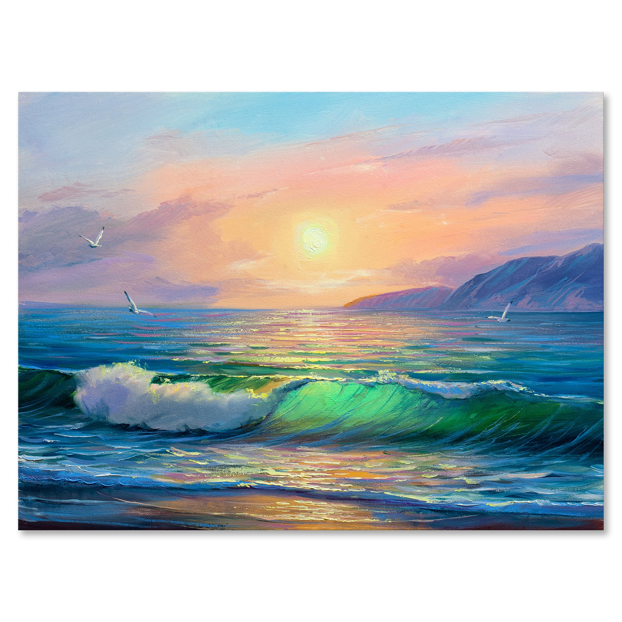 Blue Waves Breaking At The Beach Landscape V 40 in x 30 in Painting Canvas Art Print, by Designart
