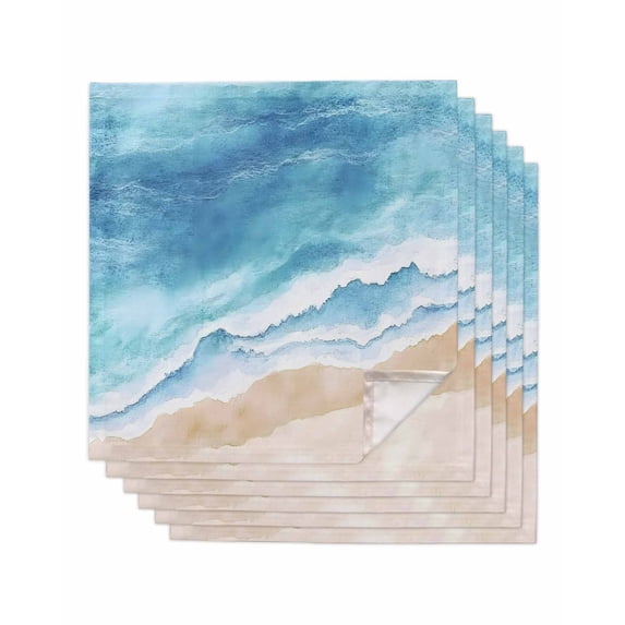 Blue Waves Cloth Napkins Washable Set of 6, Gradient Beach Abstract Oil Painting Art Reusable Dinner Table Napkins Cloth Bulk for Weddings Kitchen Restaurants Hotel Events Parties 20 x 20 Inch