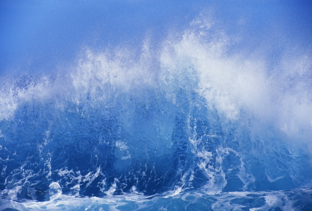 Blue Waves Crashing On The Shore With Blue Sky Background Canvas Art - Vince Cavataio Design Pics (38 x 24)