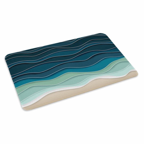Blue Waves Doormat Outdoor Entrance 24"x36", Rustic Abstract Beach Ombre Stripes Art Absorb Moisture Dirt Door Mats, Non-Slip Rubber Backing Floor Mats Indoor, Low-Profile Front Door Rugs
