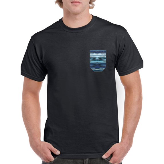 Blue Waves Faux Pocket Graphic Men Black T-Shirt, Male x-Large