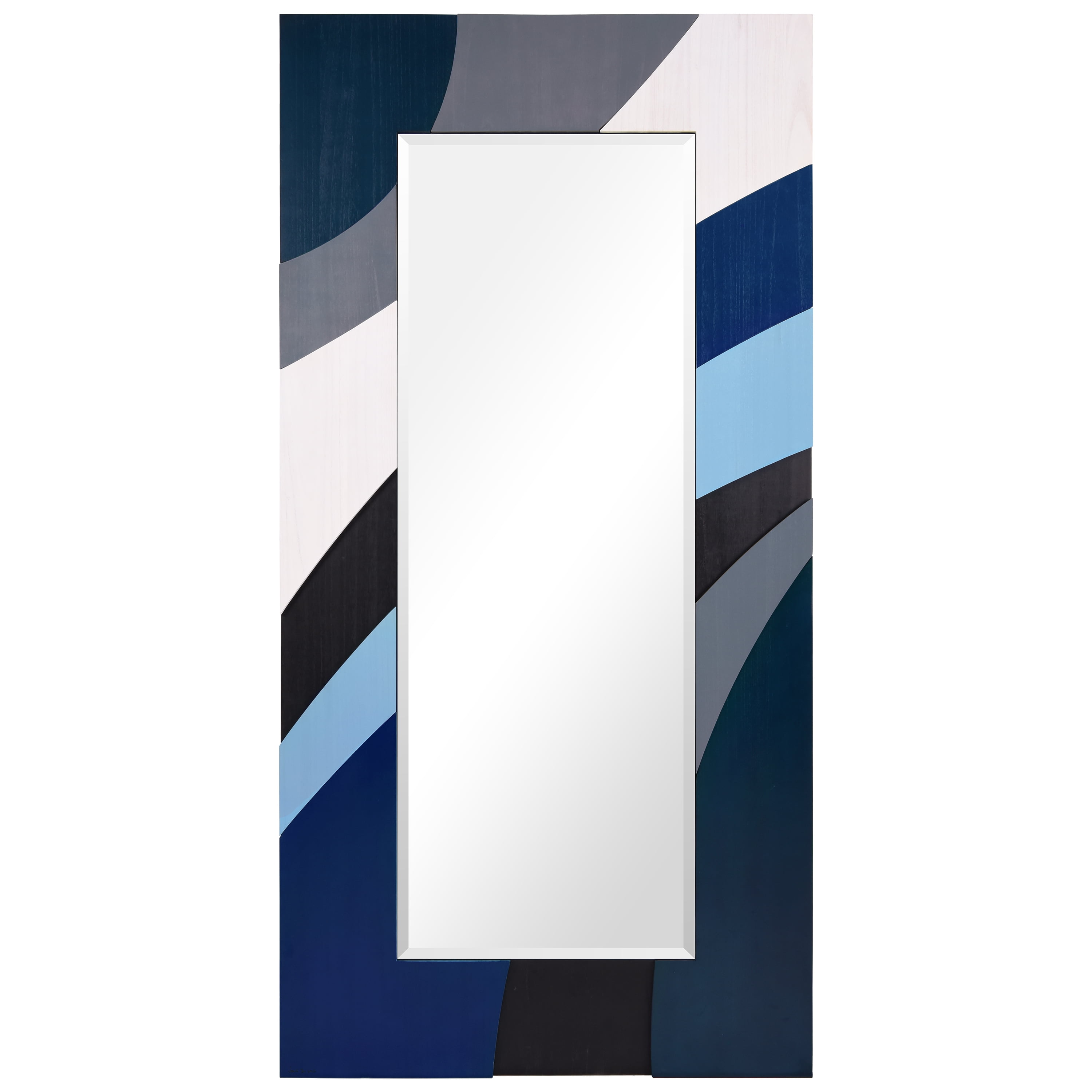 "Blue Waves" Hand Made Solid Paulownia Wood Beveled Leaner Mirror size 80" x 40"