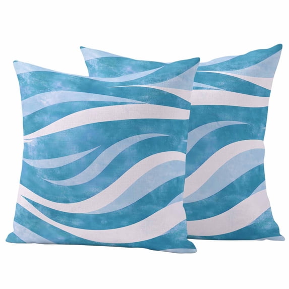 Blue Waves Outdoor Waterproof Pillow Covers, Ombre Sea Ripples Shabby Beach Decorative Square Throw Pillowcase Sofa Cushion Sham for Patio/Couch/Chair, 24"x24" 2 Pack