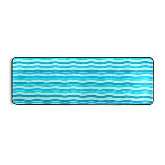 Blue Waves Pattern 72x24" Runner Rug, Non-Slip Memory Foam Cushion, Anti-Crease for Hallways and Bedrooms