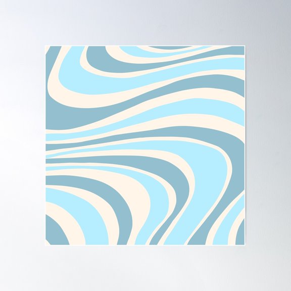 Blue Waves Pattern Poster Wall Art, Modern Wall Decor For Living Room Bedroom, 24x24 UNFRAMED
