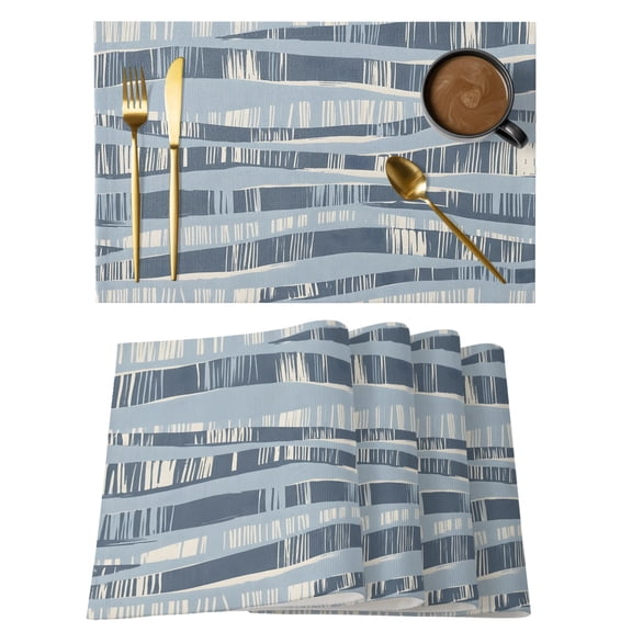 Blue Waves Placemats Set of 12, Coastal Abstract Indigo Curvy Lines Non-Slip Place Mats Washable Table Mats for Kitchen Dining Table Decorations Indoor/Outdoor