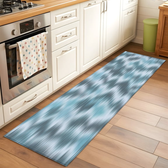 Blue Waves Runner Rug Non Slip 2x6 Country Abstract Minimalist Blurred Stripes Washable Rug Runner for Hallways Low Pile Kitchen Rugs Ultra-Thin Stain Resist Carpet for Bathroom Bedroom Entryway