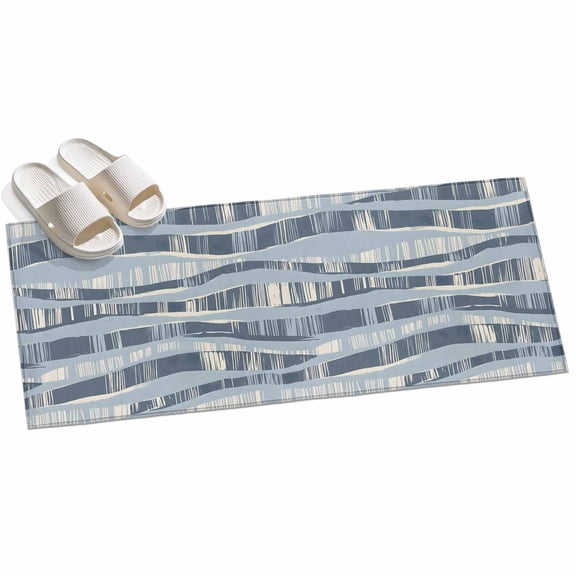 Blue Waves Runner Rugs 2x6ft Coastal Abstract Indigo Curvy Lines Washable Rug, Non Slip Indoor Carpet Absorbent Floor Mat for Living Room Bedroom Dining Room