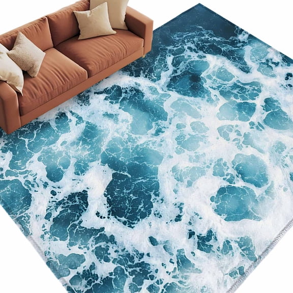 Blue Waves Seaside Area Rug 8x10 Washable Rug Non Slip Nautical Coastal Ocean Sea Large Area Rug Soft Stainresistant Indoor Floor Carpet for Living Room Bedroom Home Office Dining Room Nursery