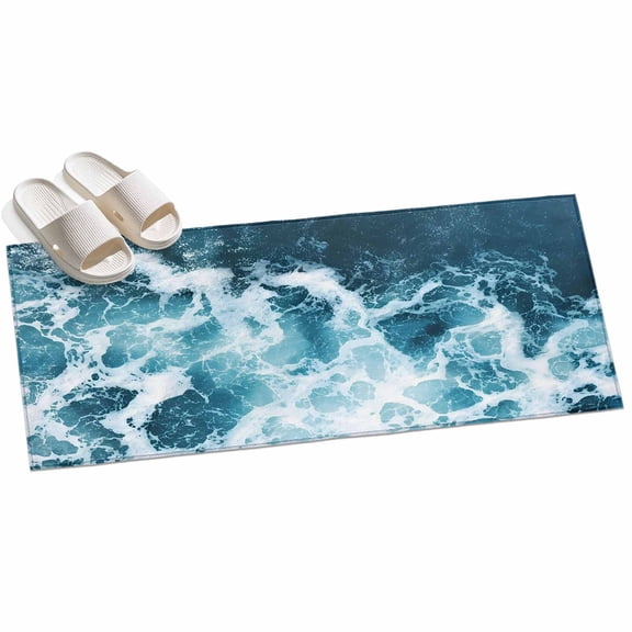 Blue Waves Seaside Hallway Runner Rug 2x6 Washable Non Slip Kitchen Runner Rug for Bedside Bathroom Low Pile Nautical Coastal Ocean Sea Indoor Floor Carpet Area Rugs for Living Room Bedroom Office
