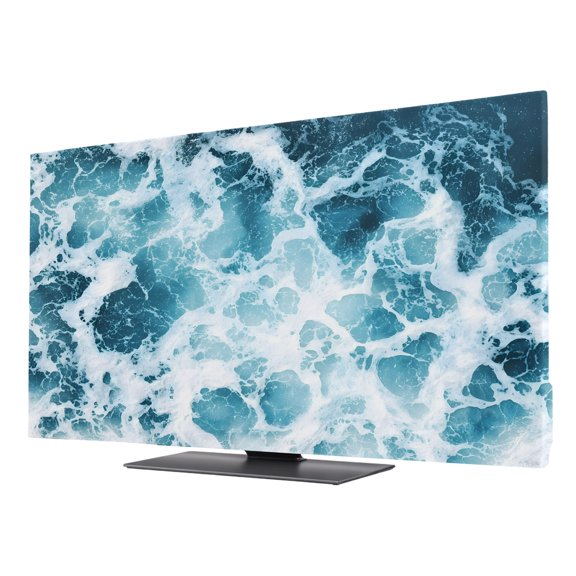 Blue Waves Seaside TV Cover for 24 Inch Screen, Stretch Fabric Dustproof TV Display Protector, Nautical Coastal Ocean Sea Elastic Slipcover Monitor Cover for Indoor Desktop Computer 20.9"x11.8"