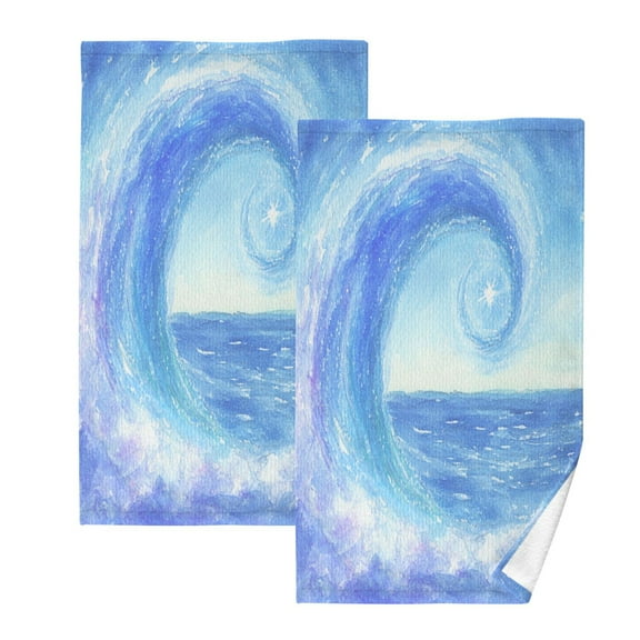 Blue Waves Set of 2 Pure Cotton Towels, 16'' x 28'', Highly Absorbent and Soft