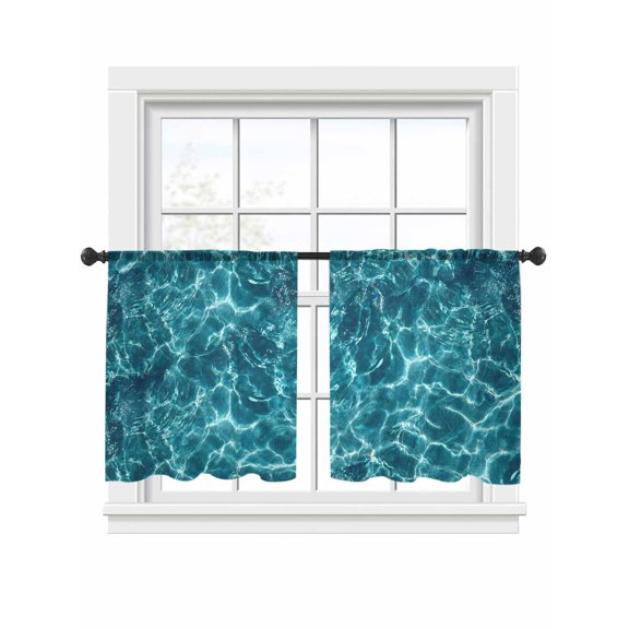 Blue Waves Sheer Curtains 2 Panels Set Seawater Ocean Ripple Modern Simple Sheer Window Curtains Light Filtering Rod Pocket Voile Drapes for Bedroom Living Room 52"x54"