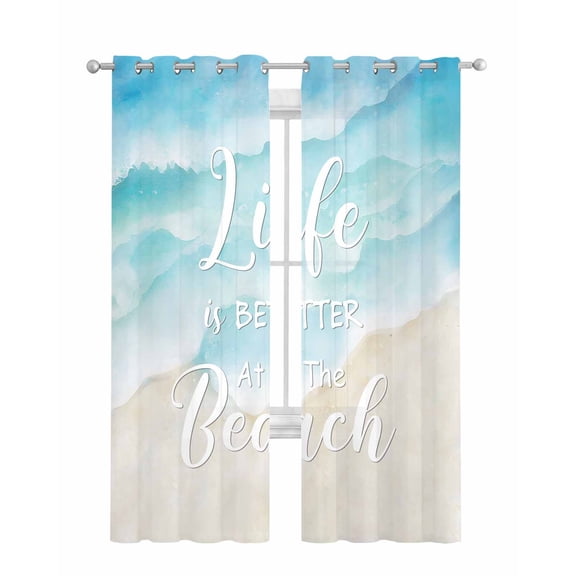 Blue Waves Sheer Curtains 84 Inch Length 2 Panels Set for Living Room/Bedroom, Summer Beach Coastal Nautical Ocean Kitchen Curtains Grommet Semi-Sheer Curtains Drapes Window Treatments 52"x84"x2