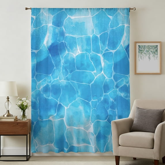 Blue Waves Sheer Curtains 84 Inches Long, Seaside Summer Ocean Nautical ...
