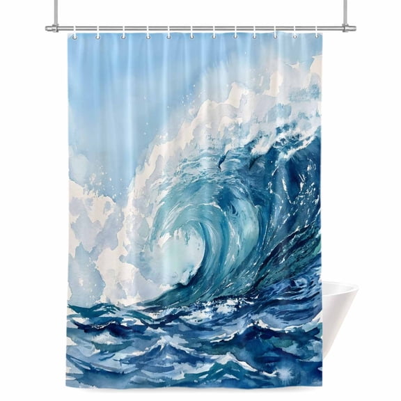 Blue Waves Shower Curtain, 72" x 84", Ocean Nautical Coastal Oil Painting Summer Waterproof Bathroom Curtain Washable Shower Curtain Set with 12 Hooks