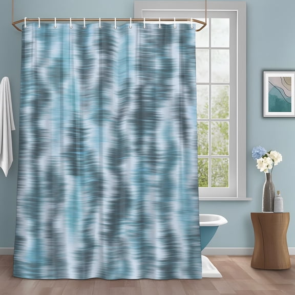Blue Waves Shower Curtain with Hooks, Country Abstract Minimalist Blurred Stripes Water Repellent Shower Curtains for Bathroom Decor Sturdy Shower Curtain, Machine Washable 72x72 Inch