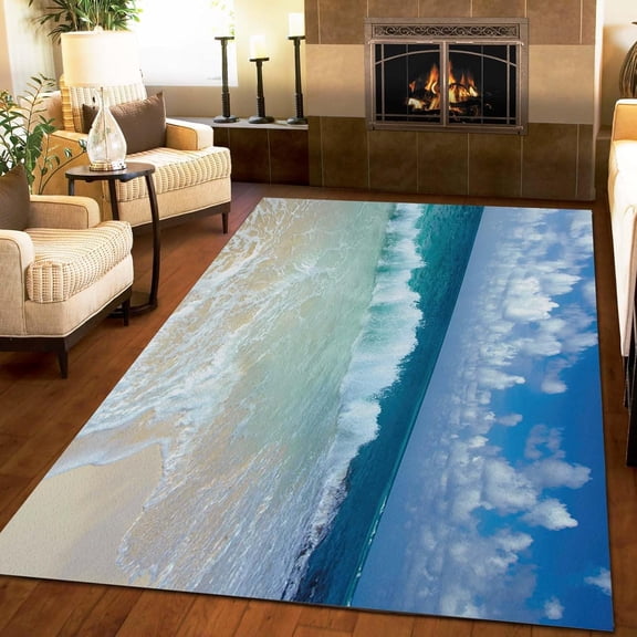 Blue Waves Sky Rug, Summer Tropical Ocean Beach Sea Water Natural Landscape Bedroom Rugs, Washable Soft Comfy Short Pile Breathable Rugs For Living Room Dorm Nursery Decor Mats 2x3ft