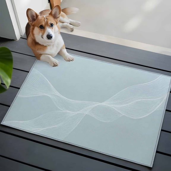 Blue Waves Small Area Rugs 2x3 Abstract Minimalist Flowing Pale Blue Lines Entryway Rugs Washable Door Mat, Low-Profile Area Rugs Non Slip Floor Carpet for Living Room Bedroom Home Office