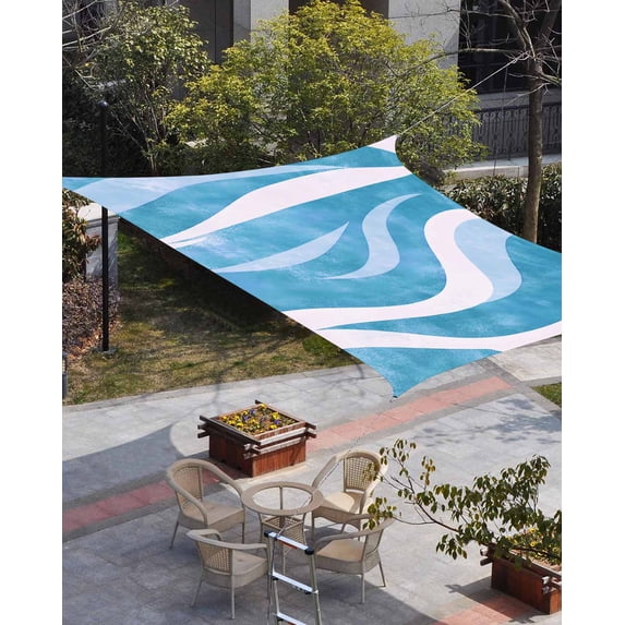 Blue Waves Sun Shade Sail 8'x10' Rectangle Outdoor Shade Canopy, Ombre Sea Ripples Shabby Beach Porch Shades Outdoor Sun Blocking Screen, Sunshade Cloth Covers for Patio/Deck/Garden